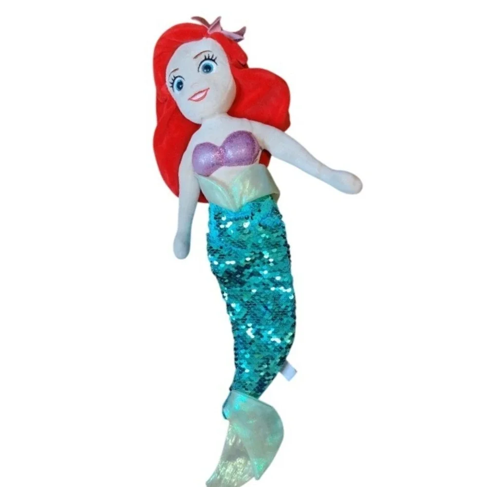 Disney The Little Mermaid Ariel 18 in Plush Doll Mermaid Sequin Tail Sparkle Bow